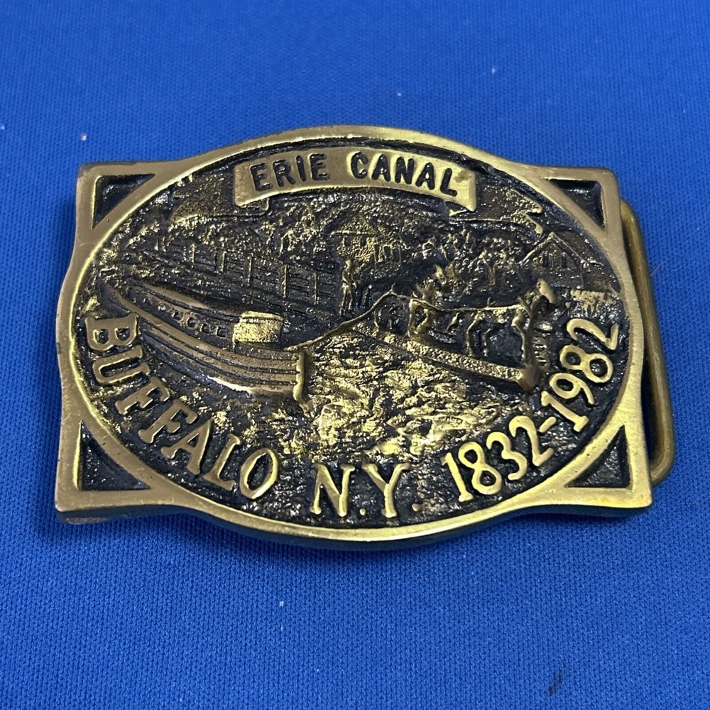 Erie Canal Buffalo NY State Solid Brass Belt Buckle Heritage Mint Vintage 1981